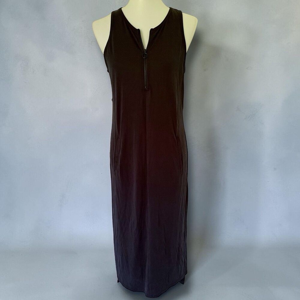 Womens FLX Urban Commuter Zipper Racerback Midi Dress Leisure Black Pockets M